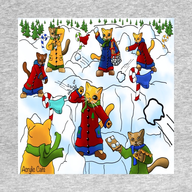 Cute Christmas Snowball Fight Cats by Acrylic1101Cats